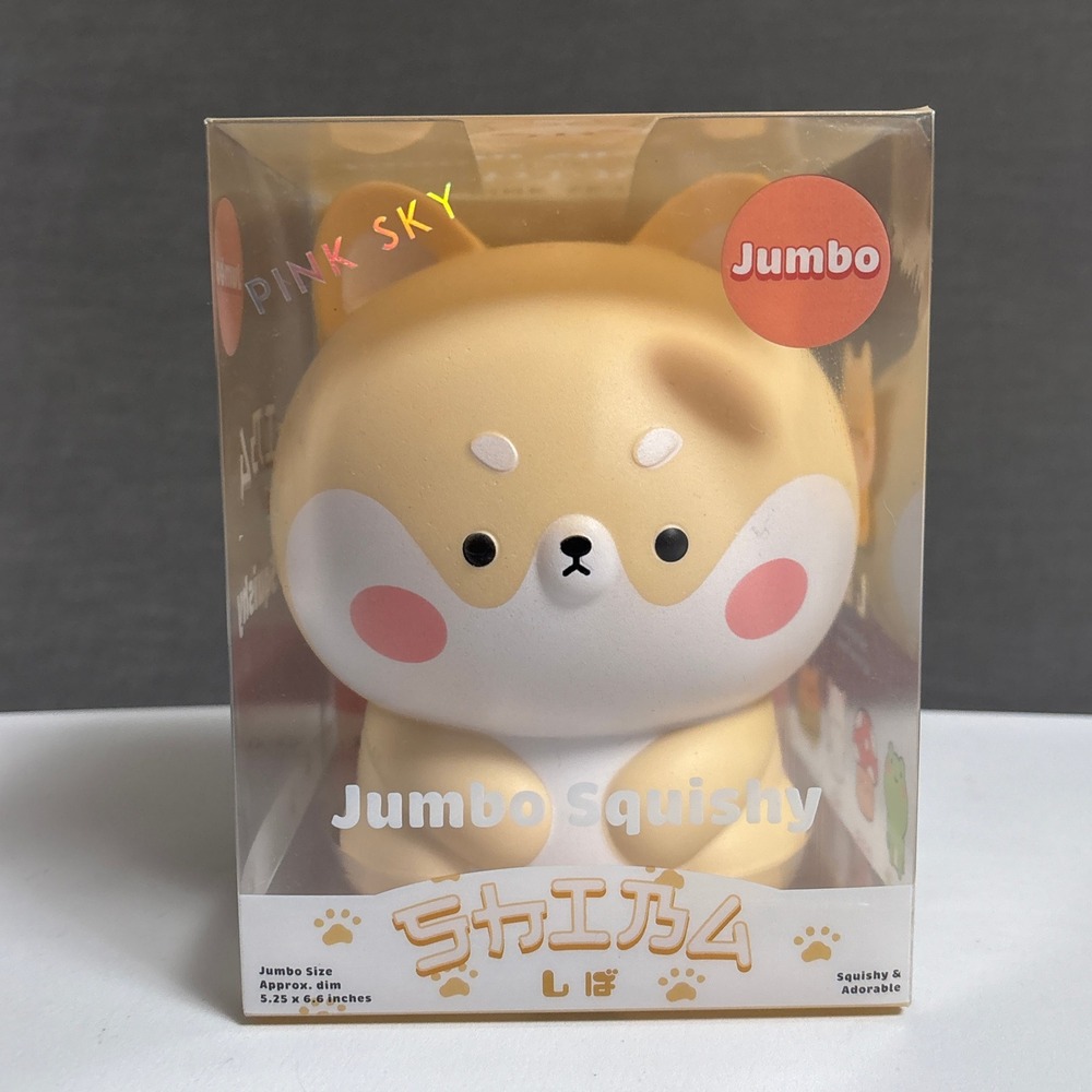 Pink Sky Jumbo Squishy Shiba Inu Tan Cream PU Foam Stress Ball Relief Toy NIB